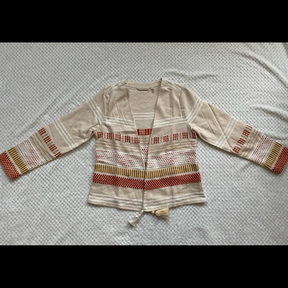 Soft Surroundings Lightweight Cardigan with Embroidery & Tassel detailing